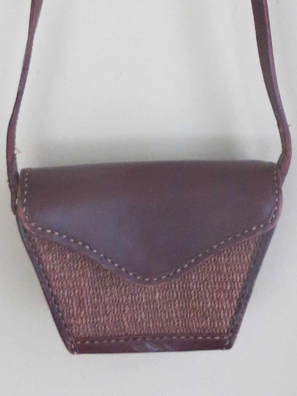 Vintage Handmade leather & Sisal small handbag purse